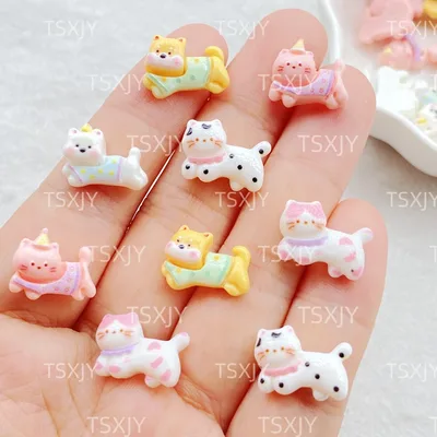 20개 혼합 네일 아트 레진 미니 고양이, 강아지 디자이너 참 장식품 DIY 네일 데코레이션용