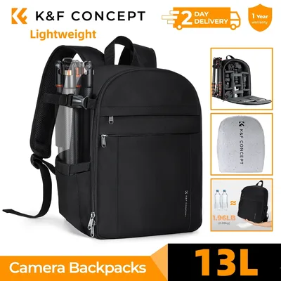 K&F CONCEPT 13L 경량 카메라 백팩 가방 여행용 사진작가 카메라 가방 (캐논, 소니, 니콘 DSL/DSLR용, 삼각대 홀더 포함)