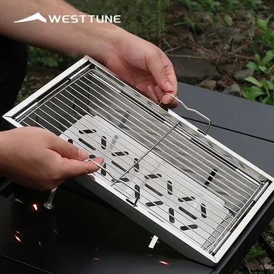 WESTTUNE IGT 바베큐 그릴 접이식 숯불 난로 히터 휴대용 캠핑 피크닉 조리기구 스테인리스 스틸 BBQ 랙