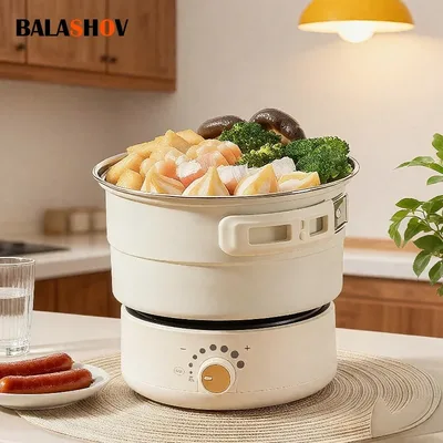 전기 밥솥 110V/220V 요리 냄비 접이식 핫팟 1.6L 휴대용 멀티 쿠커 분리형 밥솥 프라이팬 가정 여행용