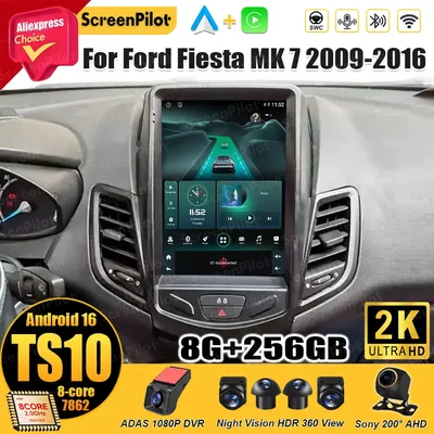 포드 피에스타 MK 7 2009-2014 2015 2016 안드로이드 16 멀티미디어 비디오 플레이어 미러링크 GPS 네비게이션 터치스크린 테슬라 스타일