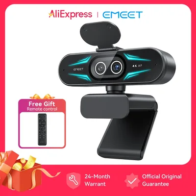 4K 웹캠 1080P 60fps 웹 카메라 EMEET C60E 스트리밍용 RGB 조명이 장착된 4K 쌍안 USB 카메라/컴퓨터용 게이머 비디오 카메라