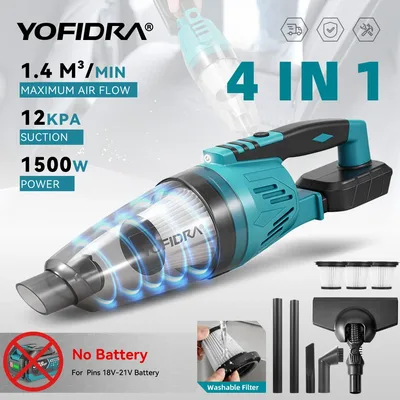 요피드라 1500W 12KPA 전기 진공청소기 4IN1 무선 진공청소기 가정용 차량용 청소 도구 마키타 배터리 핀용 필터 3개 포함