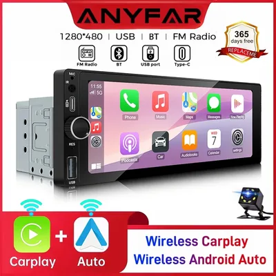 ANYFAR 6.86인치 1280*480 1 Din MP5 플레이어 카 라디오 무선 카플레이 안드로이드 오토 멀티미디어 플레이어 1Din FM 오토 라디오 스테레오