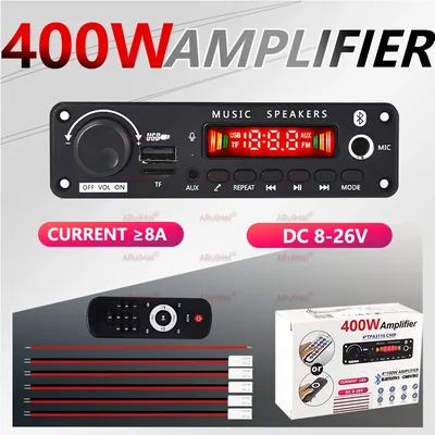 400W DIY 홈 디지털 앰프 MP3 디코더 보드 26V 8A 오디오 블루투스 5.1 FM 차량용 음악 서브우퍼 스피커 볼륨 조절
