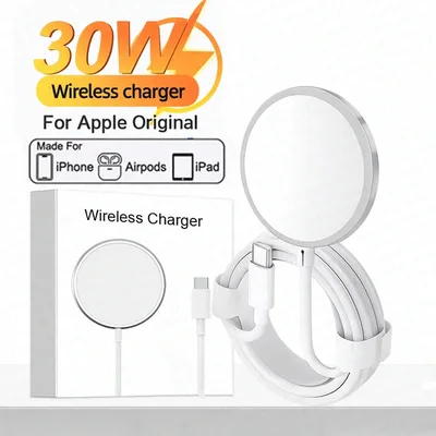 애플 Magsafe 원래 무선 충전기 아이폰 17 16 15 14 13 12 11 프로 맥스 X XS XR 8 플러스 고속 충전 타입 C 충전 번개 케이블