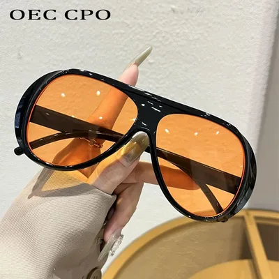 OEC CPO 패션 더블 브리지 파일럿 선글라스 여성용 대형 프레임 선글라스 UV400 레트로 선글라스 여성용 오렌지 옐로우 안경