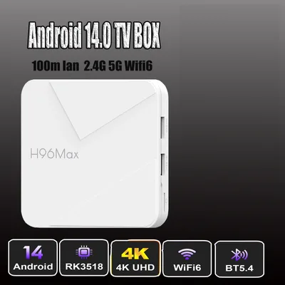 안드로이드 14.0 H96 Max RK3518 쿼드 코어 4K HDR Wifi6 BT 음성 어시스턴트 리모컨 게임 미디어 플레이어 스마트 TV 박스