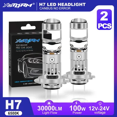 XSTORM H7 LED 프로젝터 렌즈 100W 30000LM 더블 렌즈 H7 헤드라이트 캔버스 자동차 H4 LED 전구 터보 램프 오토바이 라이트