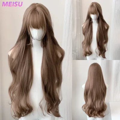 메이수 32인치 롱 웨이브 뱅 가발 합성 섬유 레이어드 헤어 내열성 자연스러운 부드러운 연장 헤어 셀피 파티용