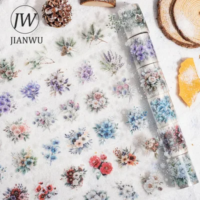 JIANWU 50mm*200cm 겨울 꽃밭 시리즈 빈티지 눈송이 풍경 소재 콜라주 PET 테이프 창의적인 저널 문구류