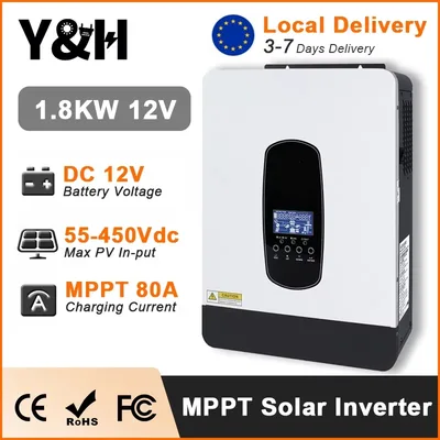 Y&H 1.8KW 3KW 하이브리드 태양광 인버터 12V 24V 220V 순수 정현파 인버터 MPPT 80A 태양광 충전 컨트롤러 오프그리드 인버터
