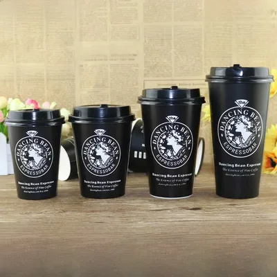 두꺼운 블랙 뷰티 일회용 종이컵 영국식 밀크티 두유 커피 주스 핫 드링크 컵 친환경 식기류