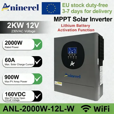 아니네렐 2KW 4.2KW 하이브리드 태양광 인버터 온그리드 + 오프그리드 230Vac 순수 사인파 인버터 MPPT 태양광 충전기 PV 60-500VDC WIFI