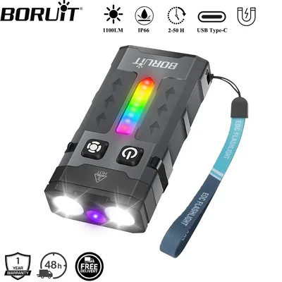 BORUiT EV20 1100LM EDC UV 키체인 LED 손전등 타입-C 충전식 작업등 자석 캠핑 포켓 랜턴