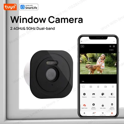 3MP 2K 투야 창문 카메라, 2.4GHz 및 5GHz 와이파이 실내 카메라, 컬러 야간 시야, 사람 움직임 감지, 간편한 설치