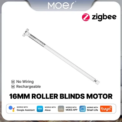 MOES Tuya Zigbee 스마트 롤러 블라인드 모터 16mm 충전식 창문 차양 커튼 (17/25/28mm 튜브용) Alexa 및 Google Home 연동