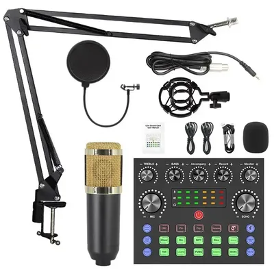 콘덴서 마이크 노래용 유선 마이크 휴대폰 영어 사운드 카드 컴퓨터 USB 서스펜션 브래킷 라이브 스트리밍 세트