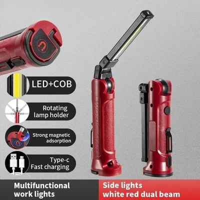 COB LED 작업 조명 충전식 접이식 손전등 야외 캠핑 자동차 수리 조명 자석 걸이 후크가 있는 휴대용 램프
