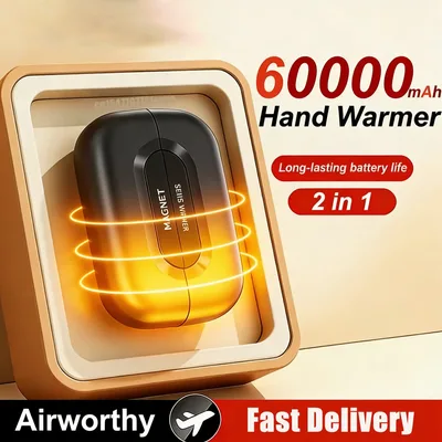 2-in-1 자석 손난로 60000mAh 고속 충전 디지털 디스플레이 미니 휴대용 USB 충전식 포켓 히터 2026