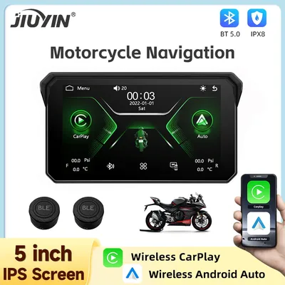 JIUYIN 오토바이 카플레이 5 인치 휴대용 오토바이 무선 CarPlay 안드로이드 오토 오토바이용 스마트 플레이어 GPS 네비게이션 IP68 방수 BT 5.0