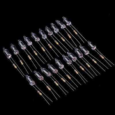 저항이 있는 네온 표시등, 네온 글로우 램프, 메인 표시등, 220V, 6x16mm, 20 개