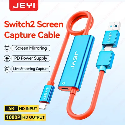 스팀 덱, 스위치 2/1/OLED 핸드헬드용 100WPD USB C to USB A/C 라이브 및 녹화 비디오 오디오 게임용 JEYI 비디오 캡처 카드
