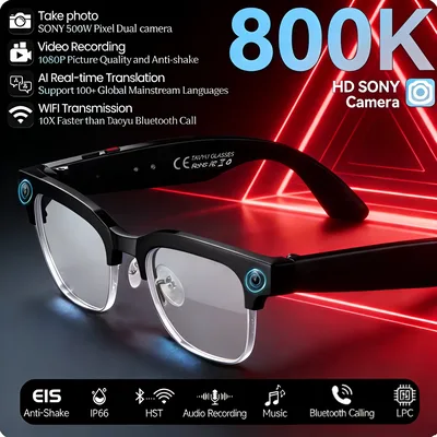 2026년 신제품 8K HD AI 스마트 안경 남성용 Chat GPT 800MP 카메라 블루투스 통화 AI 번역 음성 비서 제어 선글라스 여성용