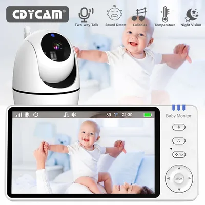 5인치 베이비 모니터(카메라 포함) 무선 비디오 보모 Wi-Fi 없음 보안 야간 투시 기능 온도 원격 제어 양방향 오디오 8개의 자장가