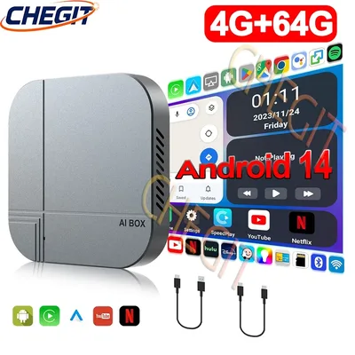안드로이드14 스마트 AI 박스 4G+64G/2G+16G 무선 카플레이 안드로이드 오토 TV 박스 유튜브 넷플릭스용 폭스바겐 닛산 토요타 현대 포드용