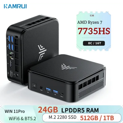 카므루이 미니 게이밍 PC AMD 라이젠7 7735HS 24GB LPDDR5 512GB/1TB M.2 SSD 마이크로 데스크탑 컴퓨터 최대 4.75GHz WiFi 6 BT5.2 4K PC