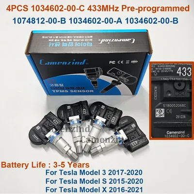 4개 433MHz TPMS 센서 1034602-00-C 1074812-00-B 1034602-00-A 1034602-00-B 테슬라 모델 3 모델 S 모델 X 2012-20 103460200C