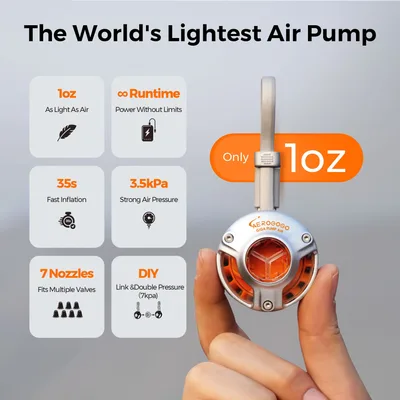 Aerogogo GIGA Pump Air 초경량 28g 휴대용 미니 에어펌프 캠핑용 자충 에어매트 튜브 펌프 1oz 초소형 무선 공기주입기 백패킹 물놀이