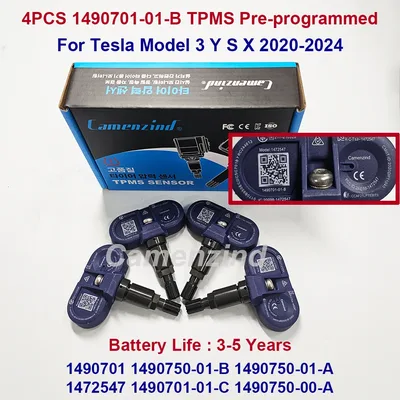 테슬라 모델 3 / S / X / Y 2020-2024용 4개 신형 블루투스 TPMS 센서 1490701-01-B 1490701-01-C 1490750-01-B 1472547 1490701