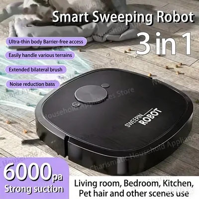 새로운 3-in-1 로봇 진공청소기 USB 충전 가정용 완전 자동 청소 로봇 통합형 청소, 흡입, 물걸레질 및 살균 기능