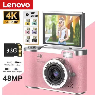 레노버 8X 디지털 줌 학생용 디지털 카메라 48MP 휴대용 디지털 사진 카메라 180 °   플립 스크린 셀카 카메라 선물