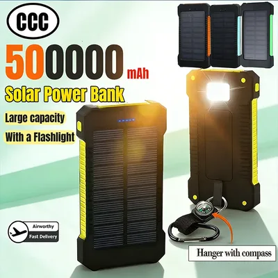 500000mAh 태양광 파워뱅크 대용량 초고속 충전 야외 휴대용 외장 배터리 아이폰 화웨이 삼성용