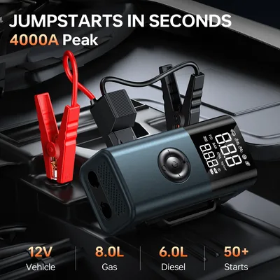 BUVAYE 차량 점프 스타터 150PSI 에어 컴프레서 & 블로워 12V 배터리 부스터 팩 10000mAh 다기능 비상 스타터