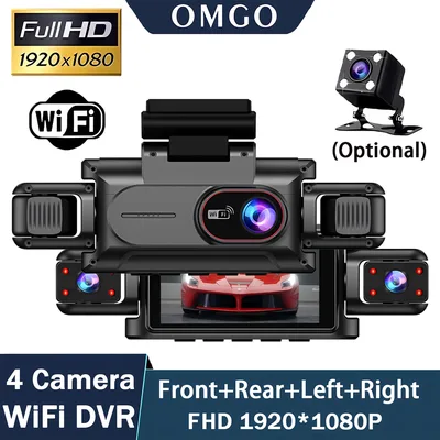 차량용 블랙박스 4채널 WiFi 주행 카메라 FHD 1080P 야간 시야 루프 녹화 하드와이어 키트 추가 차량 액세서리