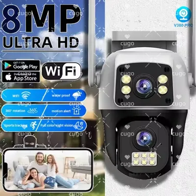 8MP 4K WIFI IP 카메라 PTZ 야외 듀얼 스크린 AI 인체 감지 듀얼 렌즈 양방향 오디오 CCTV 비디오 보안 카메라 V380 앱