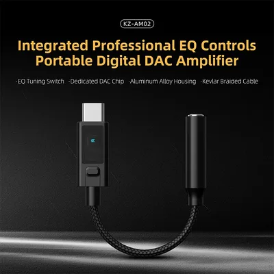 KZ AM02 TYPE-C TO 3.5는 전문가급 사운드 조정 기능과 휴대용 디지털 디코딩 헤드폰 앰프를 통합합니다.
