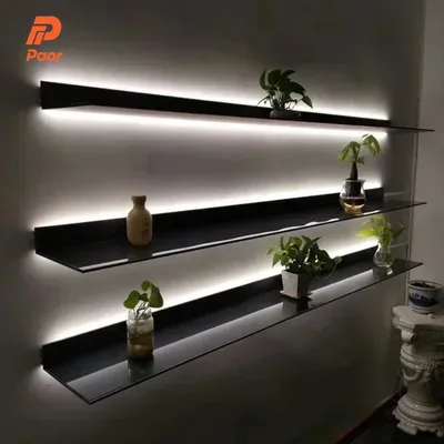50-150cm LED 벽걸이형 수납 선반, LED 조명 홀더가 있는 미니멀리즘 장식 선반, 알루미늄 책장 벽걸이 선반