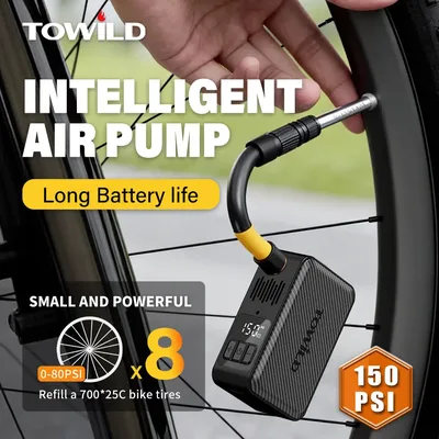 TOWILD A15 지능형 자전거 공기 펌프 150PSI 고압 미니 휴대용 전기 펌프 AV/FV 타이어 팽창기 자전거 액세서리