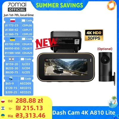 70mai 정품 신형 블랙박스 4K A810Lite HDR 슈퍼커패시터 4G LTE 원격 제어 Wi-Fi 6 GPS 음성 제어 차량용 DVR 70mai A810Lite