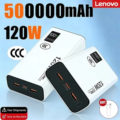 레노버 2026 대용량 500000mAh 보조배터리 120W 고속 충전 LED 파워 뱅크 휴대용 배터리 충전기 아이폰 삼성용