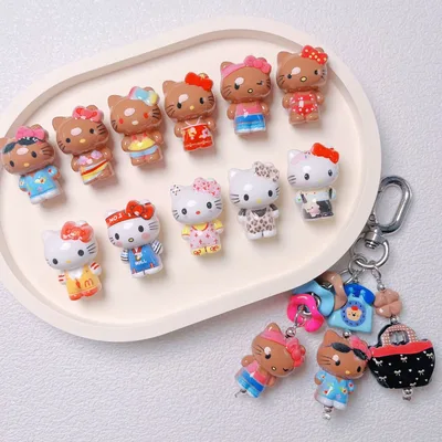 5pcs 헬로 키티 아크릴 귀여운 스탠딩 만화 고양이 구슬 장식 Diy 휴대 전화 체인 구슬 펜 키 가방 교수형 보석 액세서리