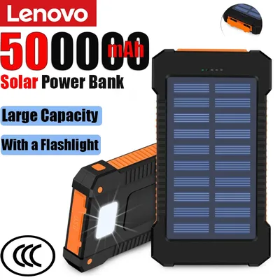 레노버 500000mAh 대용량 태양광 보조배터리 초고속 충전 야외용 휴대용 외장 배터리 (아이폰, 화웨이, 삼성 호환)