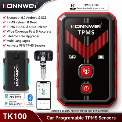 KONNWEI TK100 모든 차량용 TPMS 프로그래밍 도구, 트라이 압력 센서 활성화 장치 315/433MHz TPMS 리셋 도구, 평생 무료 업그레이드