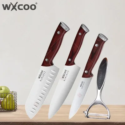 WXCOO 1-5pcs 전문가용 주방 칼 세트 매우 날카로운 셰프 나이프 고기 절단기 과일 슬라이싱 스테인레스 스틸 도마