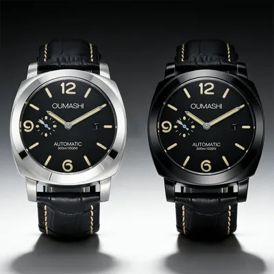 44mm 남성용 시계 Seagull ST2555 무브먼트 스테인레스 스틸 케이스 자동 기계식 시계 강도 미네랄 글래스 가죽 팔찌